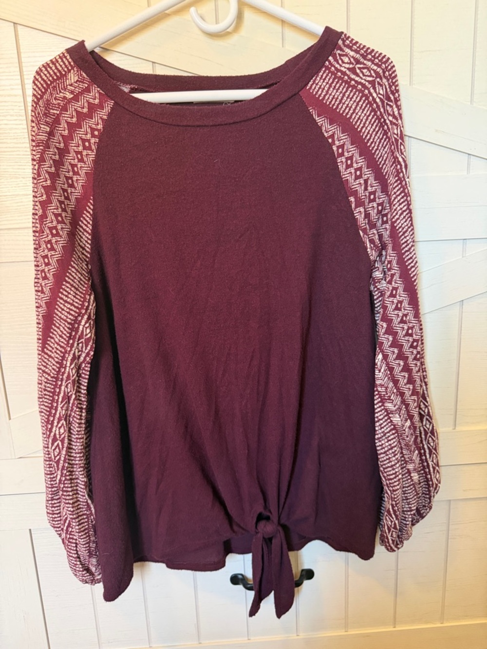 Promesa Maroon Tie-Front Raglan Sleeve Top